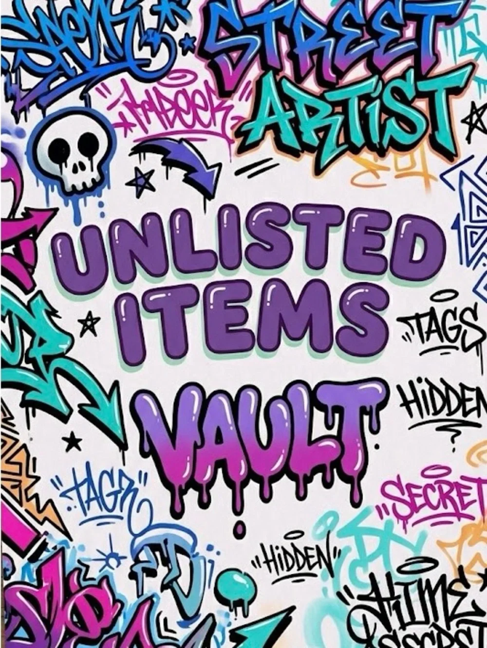 Graffiti 'Unlisted Items Vault' Art Print - Purple & Teal - Picture 1 of 1